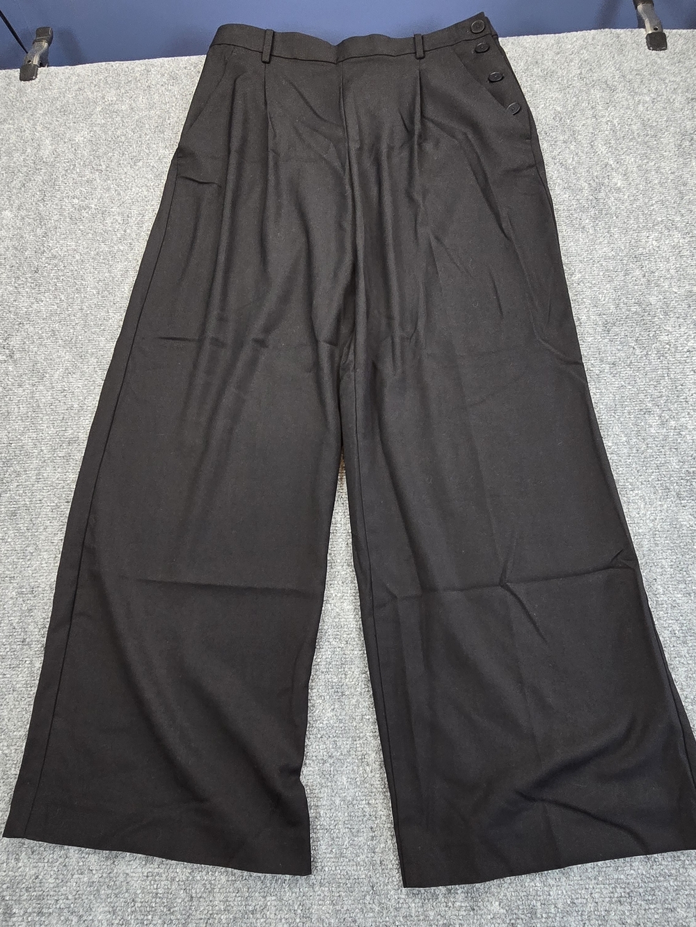Ann Taylor Wide Leg Pants Womens 10 Black High Rise Side Button Trousers NWT